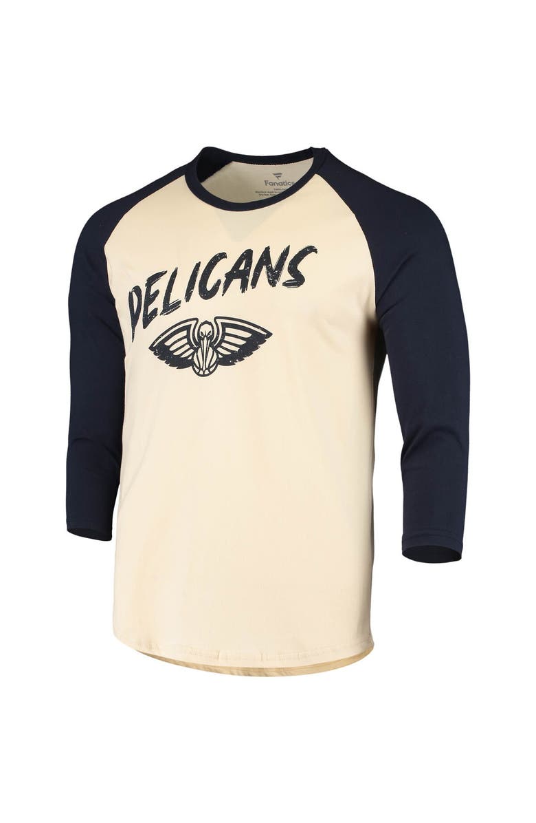 FANATICS Men's Fanatics Branded Zion Williamson Cream/Navy New Orleans Pelicans Raglan 3/4 Sleeve T-Shirt, Alternate, color, 