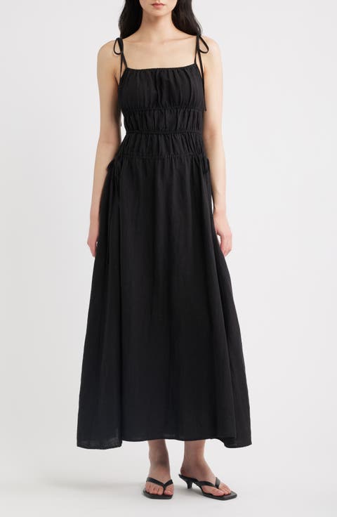 Novella Tie Strap LInen Maxi Dress