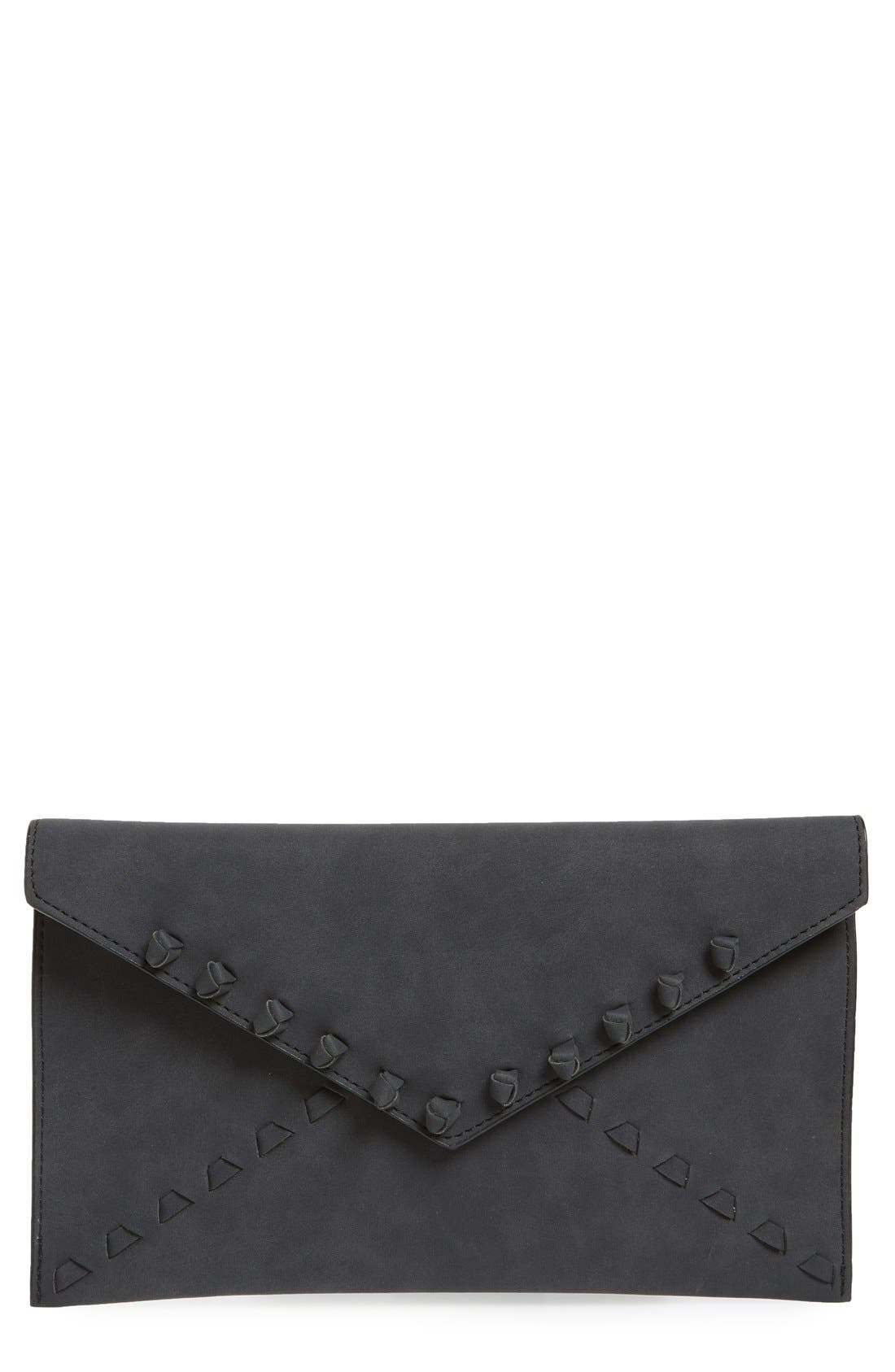 'Tina' Faux Leather Envelope Clutch, Main, color, BLACK
