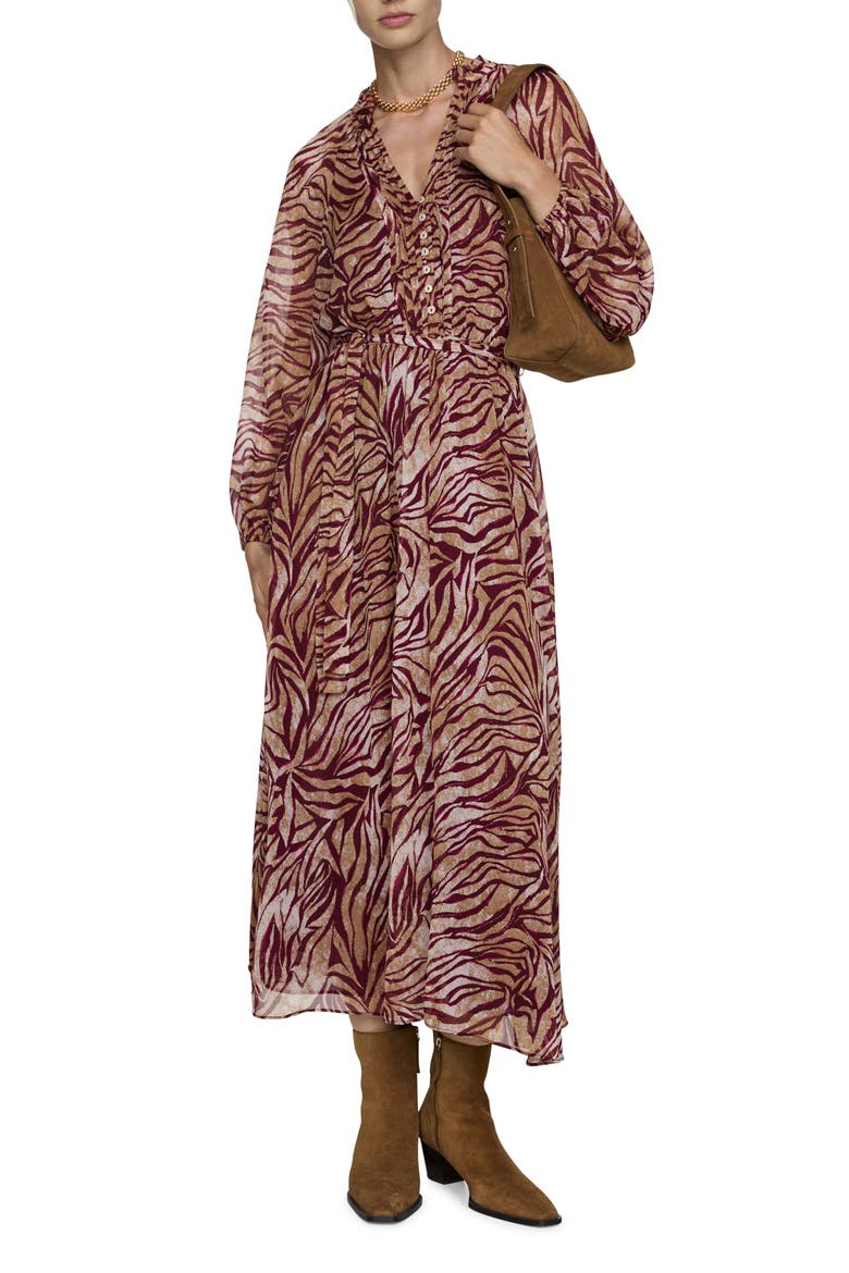 Abstract Print Long Sleeve Dress, Main, color, MAROON