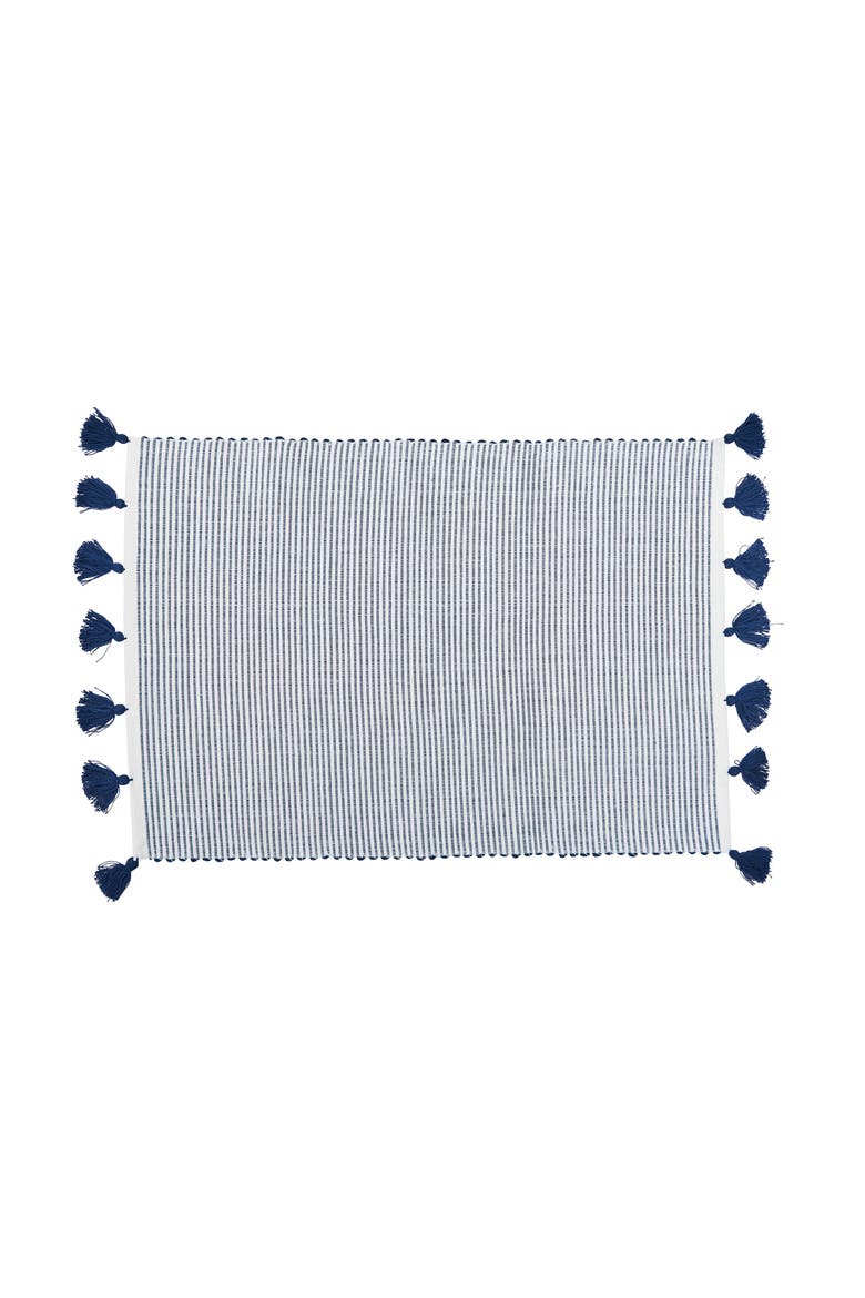 Brett Striped 100% Cotton Chambray Set of 4 Tassel Placemats 14" x 20", Main, color, Blue
