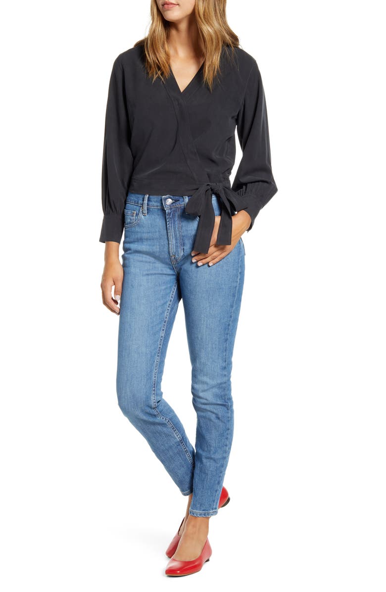 Everlane The Washable Silk Wrap Top, Alternate, color, 