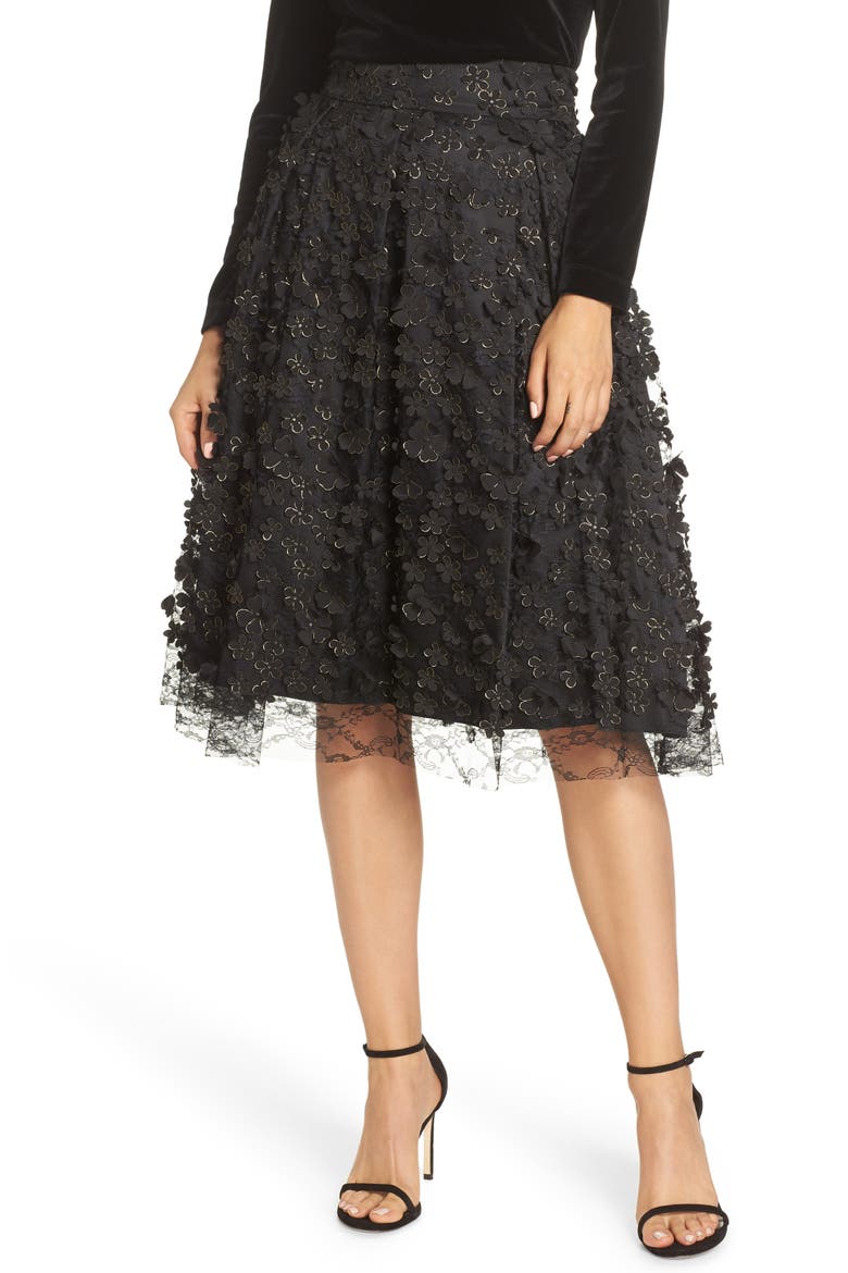 3D Flower Skirt, Main, color, BLACK