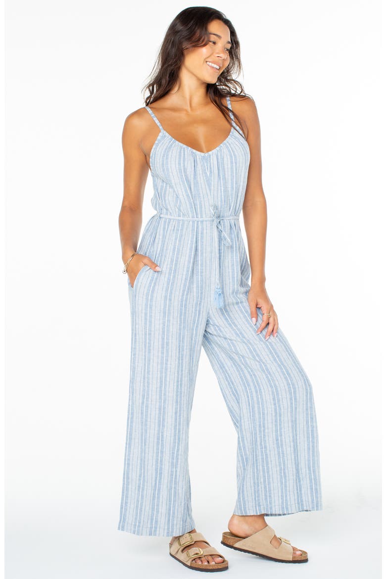 Gale Stripe Linen Blend Jumpsuit, Alternate, color, RIVIERA