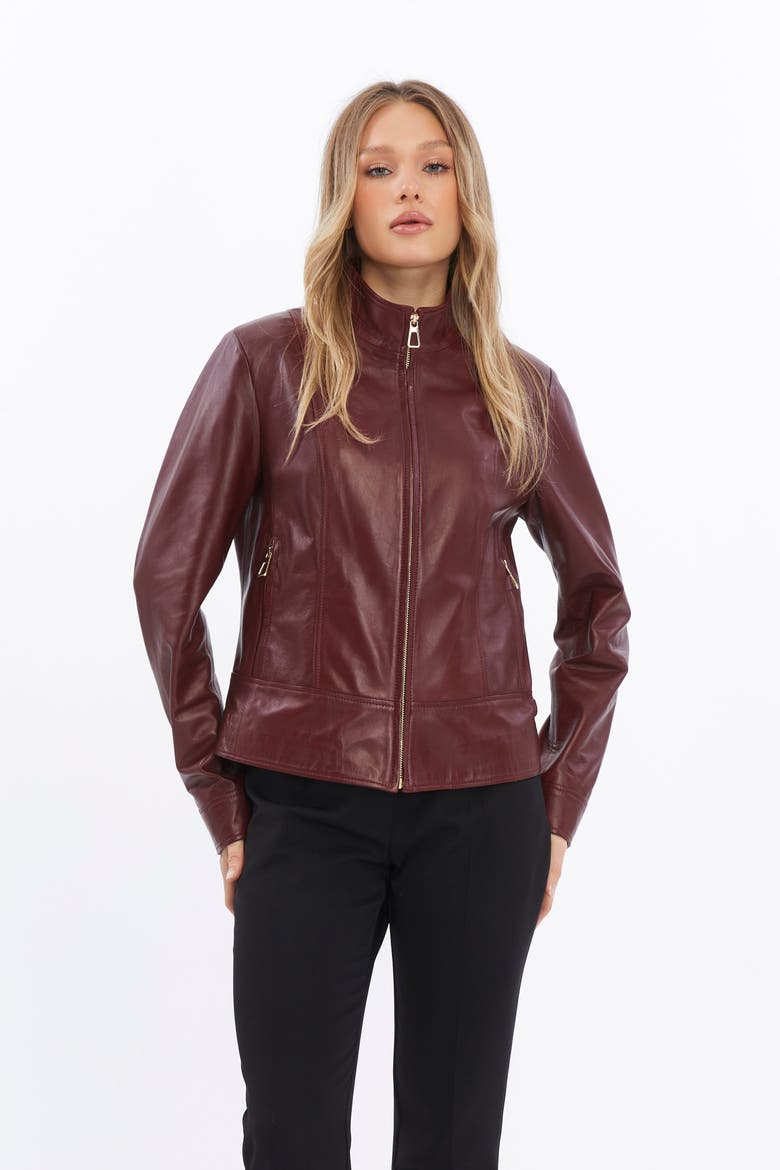 Blythe Leather Jacket, Main, color, Burgundy