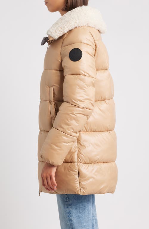 Save The Duck Bonita Faux Shearling Collar Puffer Jacket In Brown