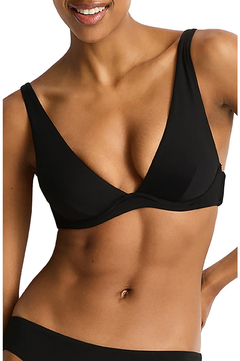 Essentials Longline Triangle Bikini Top, Main, color, BLACK