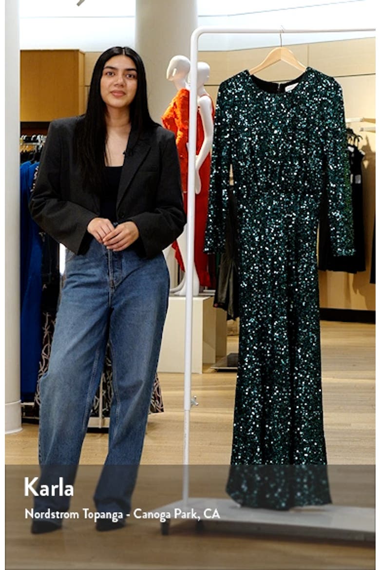 Mischa Sequin Side Slit Long Sleeve Gown video