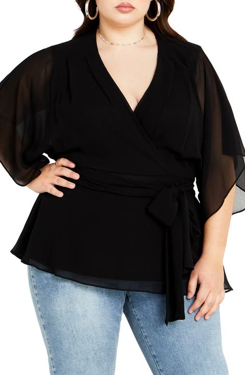 Elegant Georgette Faux Wrap Top (Plus)