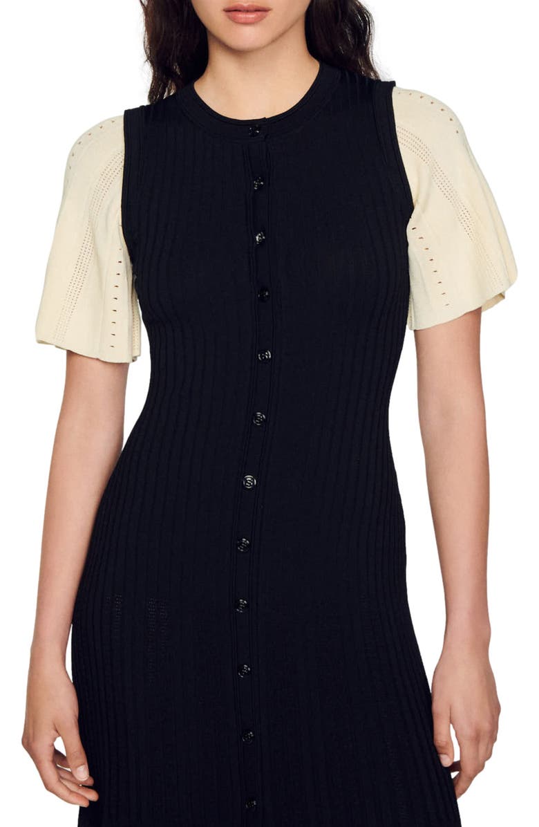 SANDRO Menia Mixed Media Button Front Dress, Alternate, color, 
