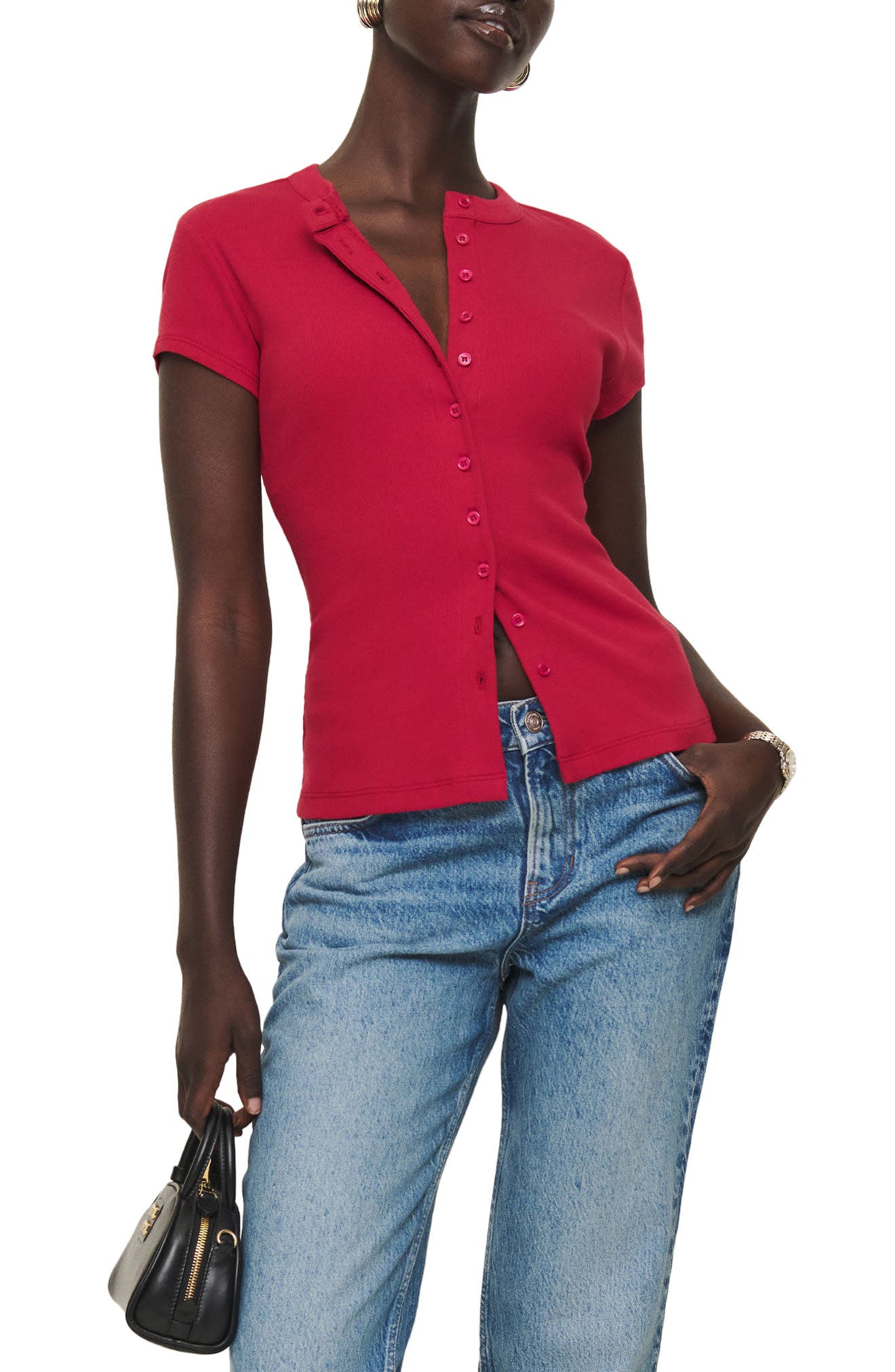 Raelynn Button Front Organic Cotton Knit Top - image 5