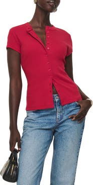 Reformation Raelynn Button Front Organic Cotton Knit Top