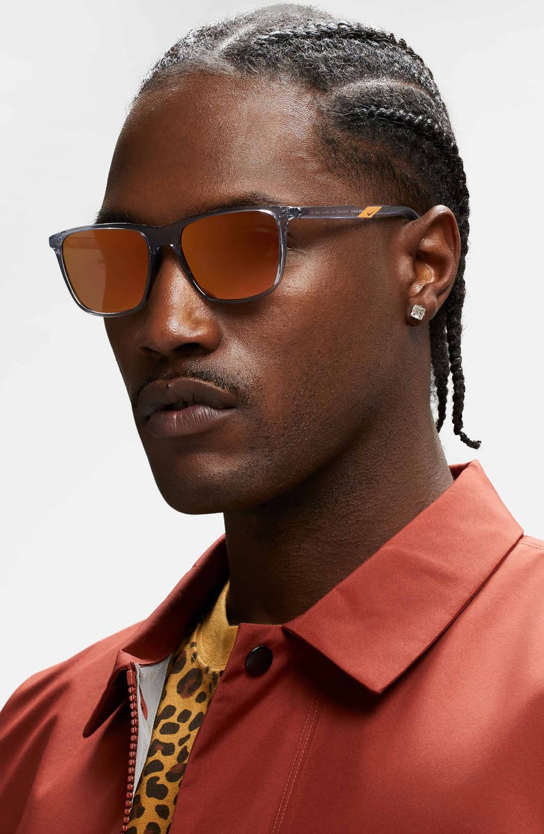 Nike State 55mm Mirrored Square Sunglasses, Alternate, color, Wolf Grey/ Orange Mirror