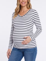 MOTHERHOOD MATERNITY V-Neck Side-Ruched Maternity Long Sleeve Tee