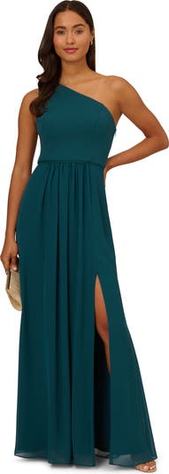 【海外限定】AdriannaPapell ドレス☆One Shoulder Chiffon Gown One Shoulder Chiffon Long Gown In Royal Sapphire - Adrianna