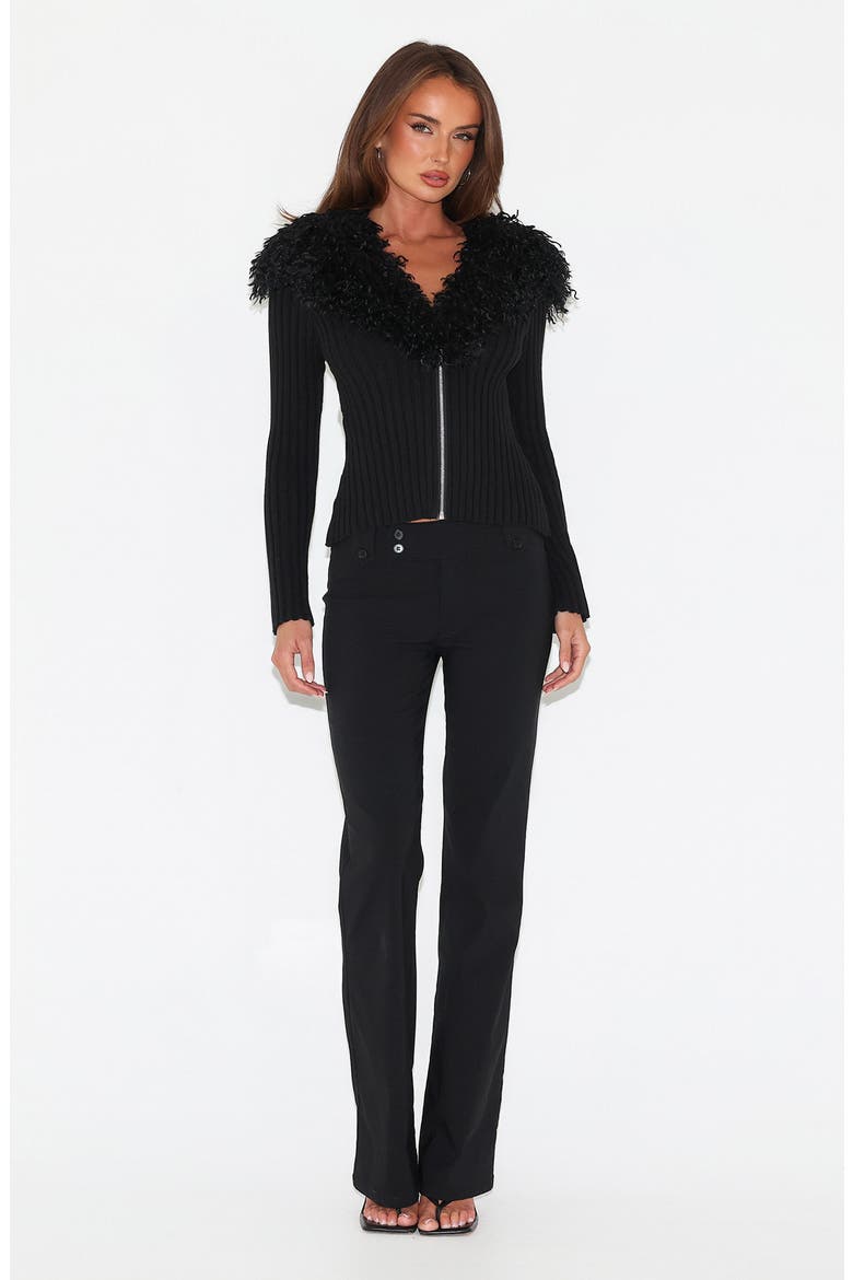 Brisa Faux Fur Collar Rib Jacket, Alternate, color, BLACK