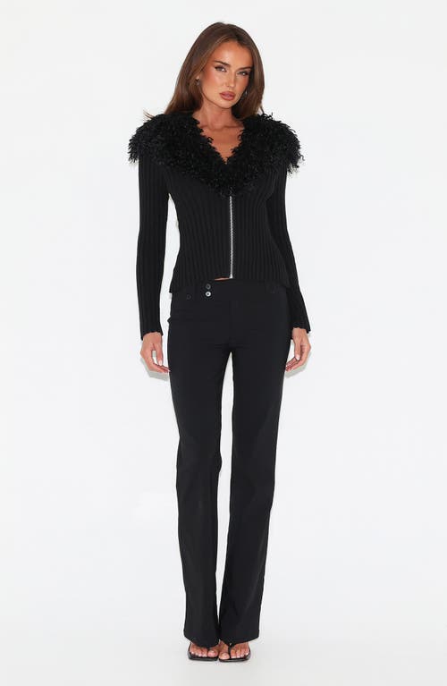 Tiger Mist Brisa Faux Fur Collar Rib Jacket In Black