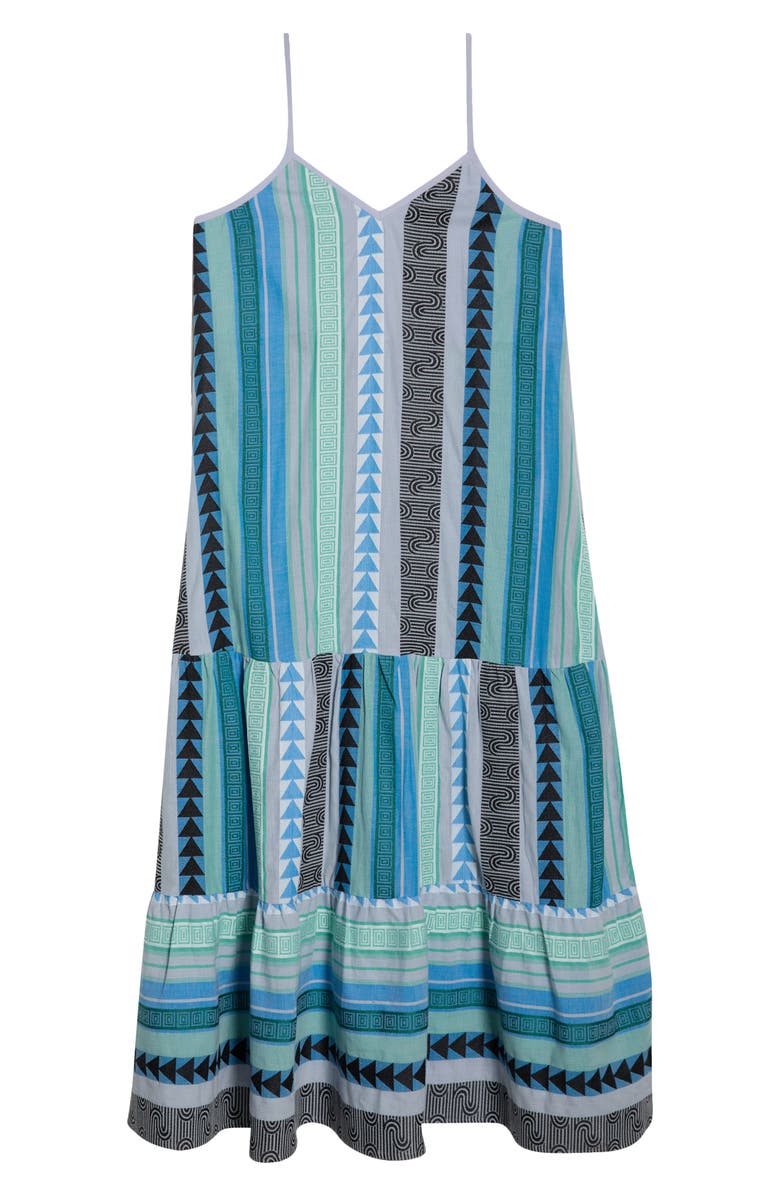 Elan Embroidered Tiered Cotton Blend Cover-Up Maxi Dress, Alternate, color, Blue Green Arrow Pri