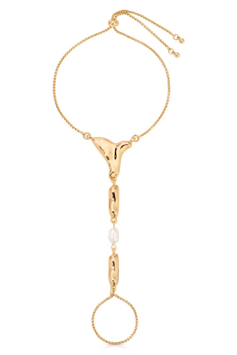 Liquid Metal Genuine Freshwater Pearl Hand Chain, Main, color, GOLD