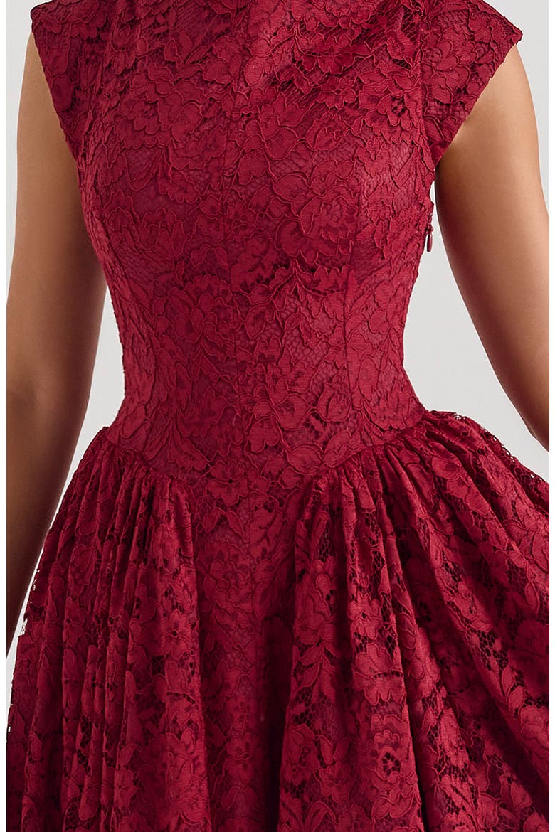 Debutante Open Back Lace Midi Dress, Alternate, color, ROSE LACE