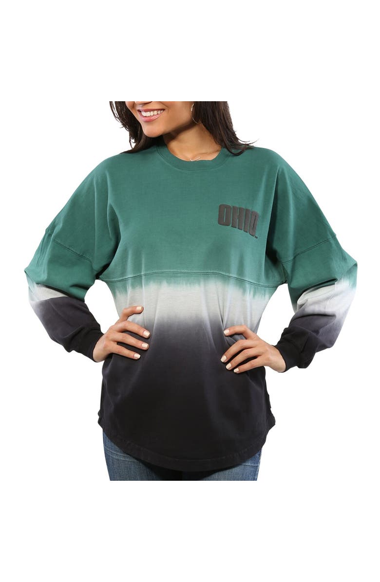 SPIRIT JERSEY Women's Green Ohio Bobcats Ombre Long Sleeve Dip-Dyed Spirit Jersey, Alternate, color, Green