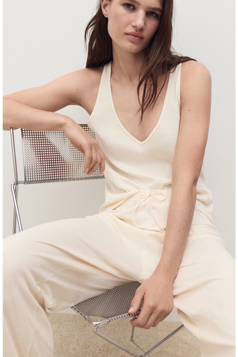 Cotton V-Neck Pajama Tank, Alternate, color, YELLOW