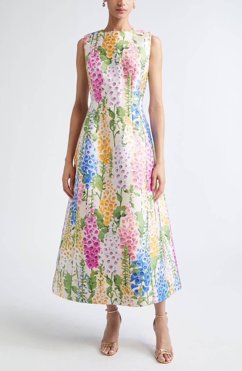 Oscar de la Renta Foxglove Jacquard Cocktail Dress, Main, color, Ecru Multi