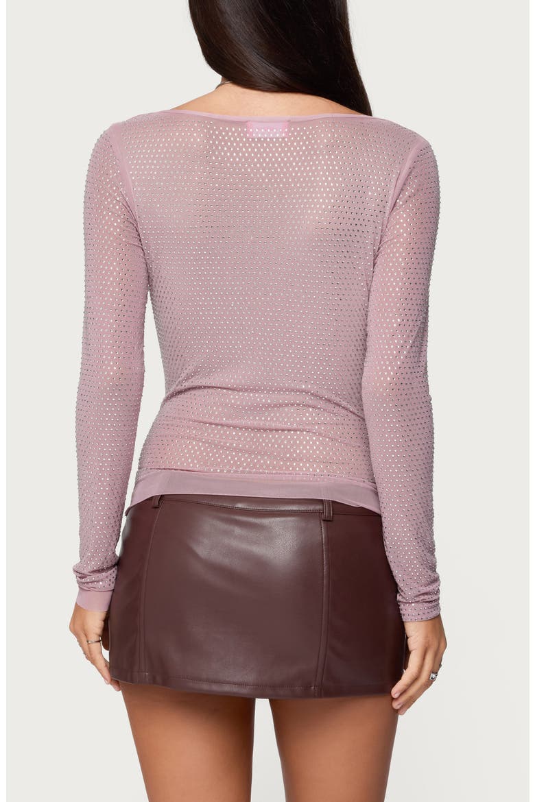 Marena Rhinestone Cowl Neck Mesh Top, Alternate, color, MAUVE