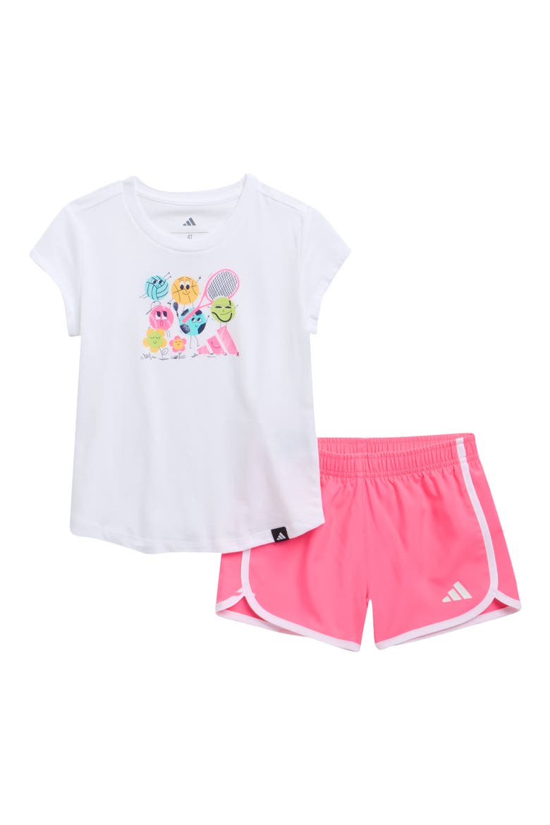 Kids' Logo T-Shirt & Shorts Set, Main, color, WHITE W/ PINK