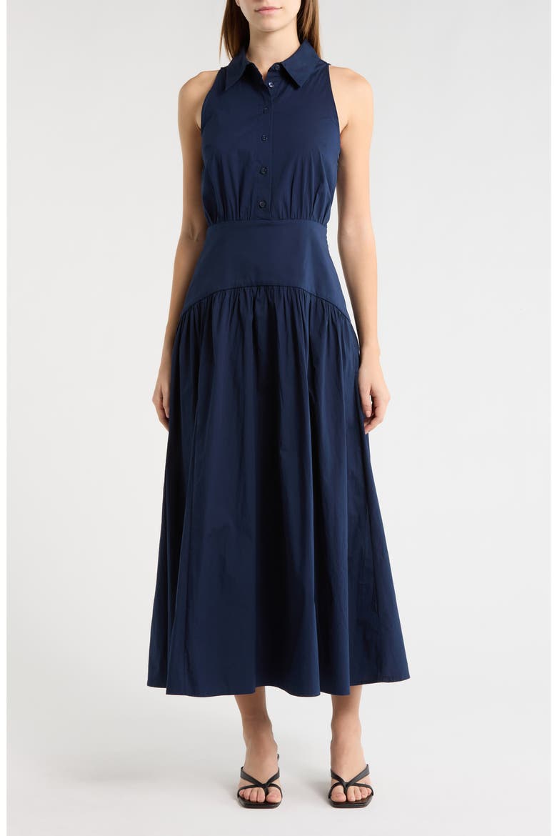 Romy Sleeveless Stretch Cotton Shirtdress, Main, color, NAVY
