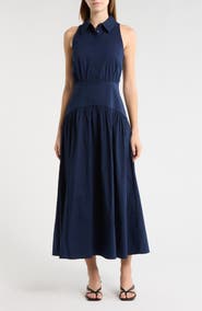 STAUD Romy Sleeveless Stretch Cotton Shirtdress