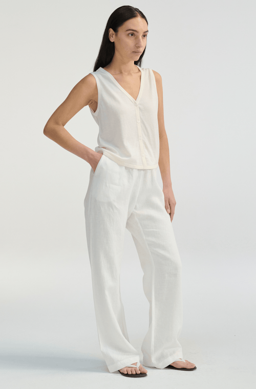 Almina Concept Knit Button Closure Vest In Off White