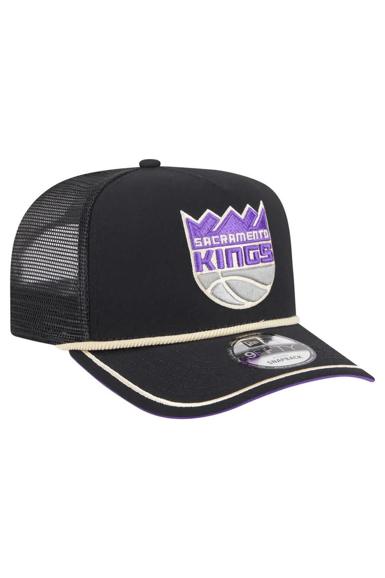 Men's New Era Black Sacramento Kings Vintage Team Rope A-Frame 9FIFTY Snapback Hat, Alternate, color, Black