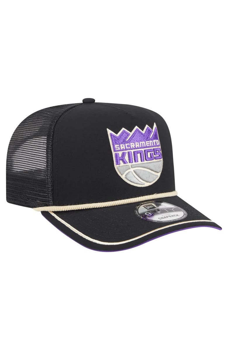New Era Men's New Era Black Sacramento Kings Vintage Team Rope A-Frame 9FIFTY Snapback Hat, Alternate, color, Black