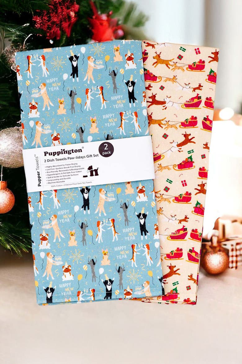 Dog Kitchen Towels, Alternate, color, Reindogs & New Year Pawty