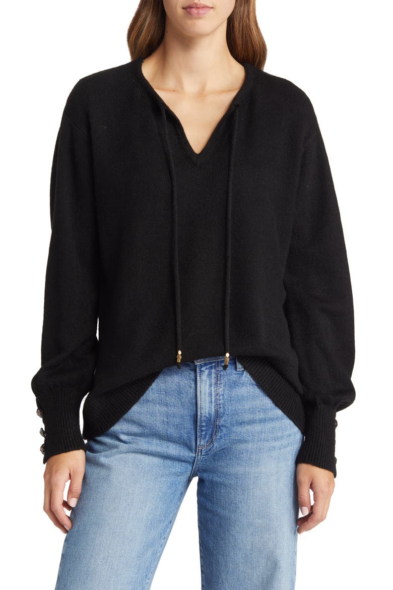 Tie Neck Sweater, Main, color, BK-BLACK