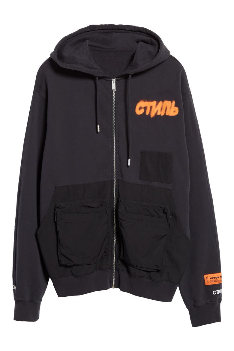 Contrast Pocket Zip Hoodie, Alternate, color, BLACK MULTI