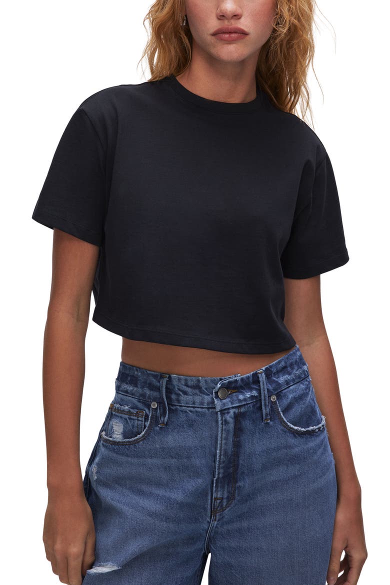 Crop Cotton T-Shirt, Main, color, BLACK001