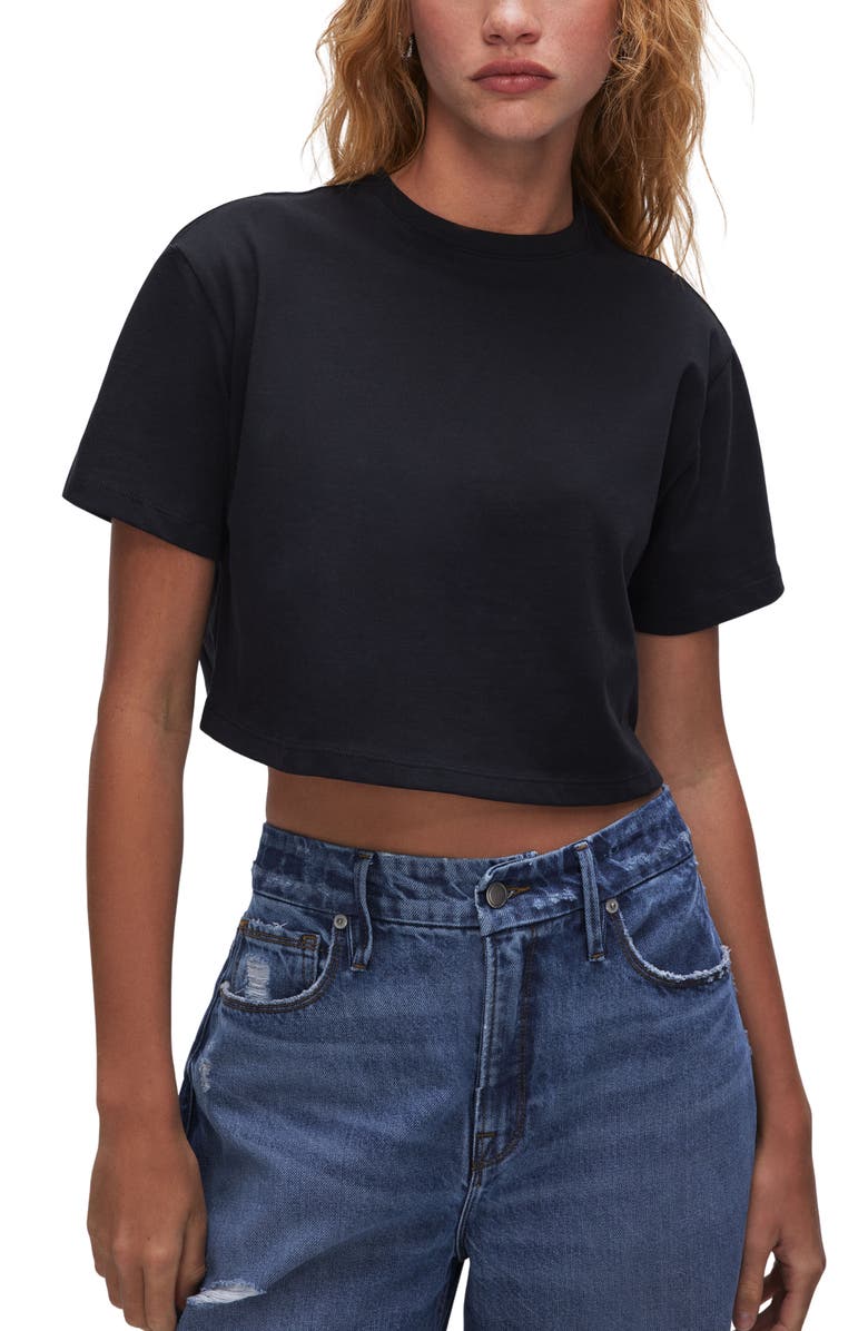 Good American Crop Cotton T-Shirt, Main, color, Black001