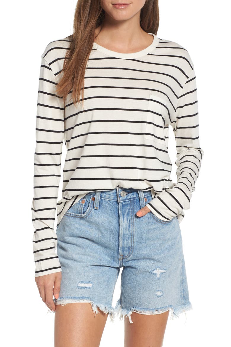 Slouch Pocket Tee, Main, color, IVORY SANDY STRIPE