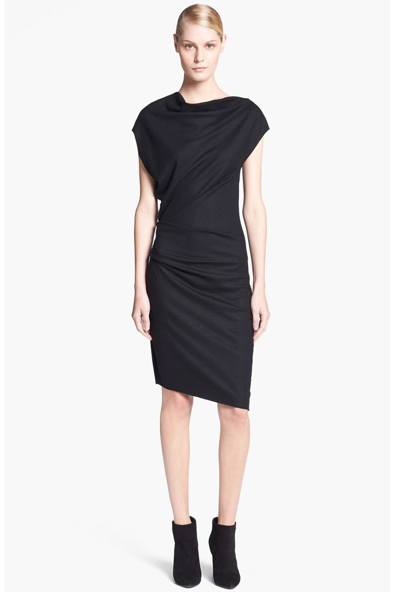 'Sonar Wool' Asymmetrical Sleeve Dress, Main, color, BLACK