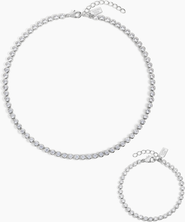 Electric Picks Jewel Bezel Tennis Bracelet and Necklace - Silver Set of 2