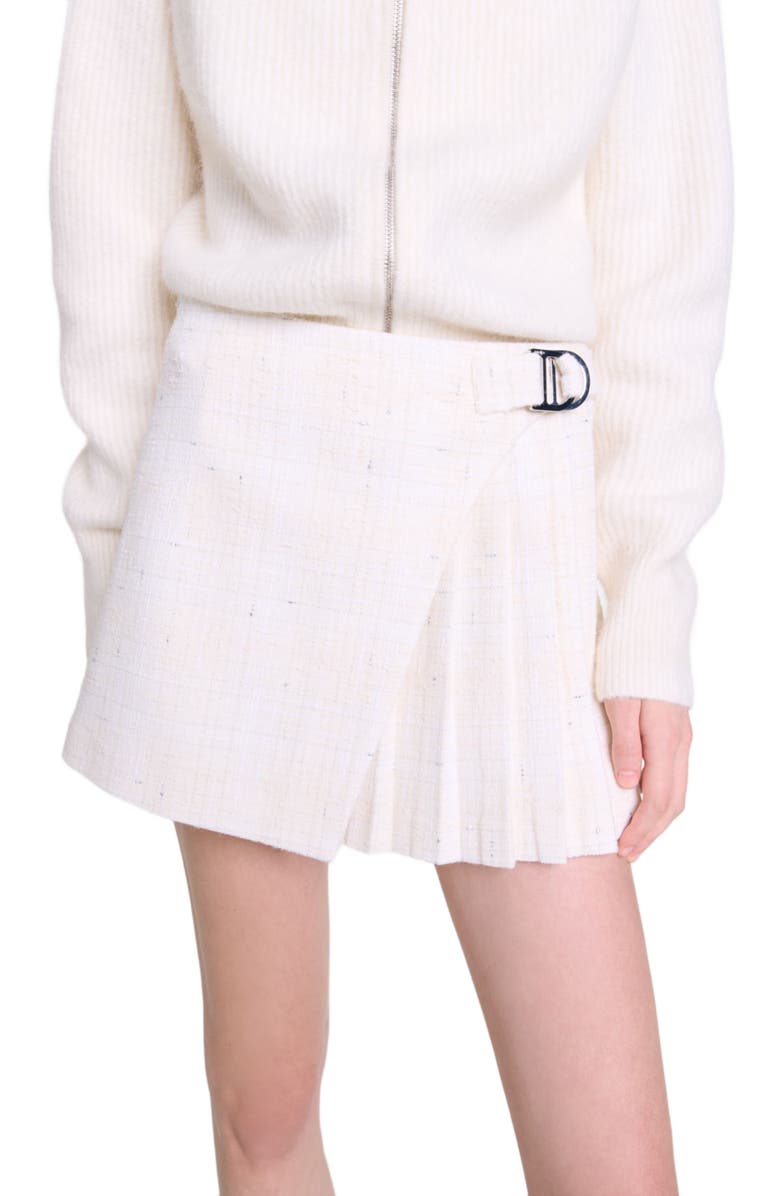 maje Short pleated tweed skirt, Alternate, color, 