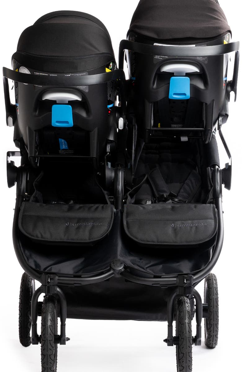 Bumbleride Indie Twin Double Stroller & Two Clek Liing Railroad Ziip Travel System Car Seat Set, Alternate, color, Black