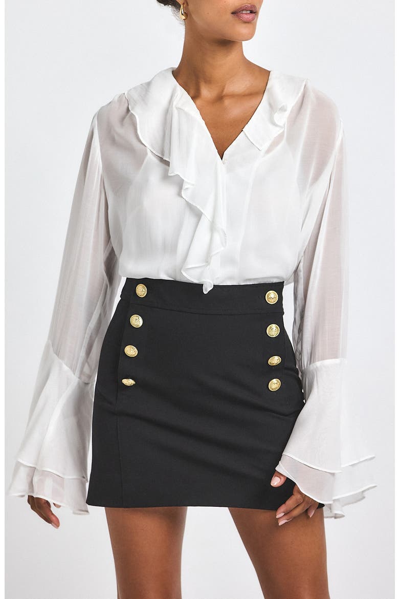 Reyna Stretch Cotton Twill Sailor Miniskirt, Main, color, BLACK