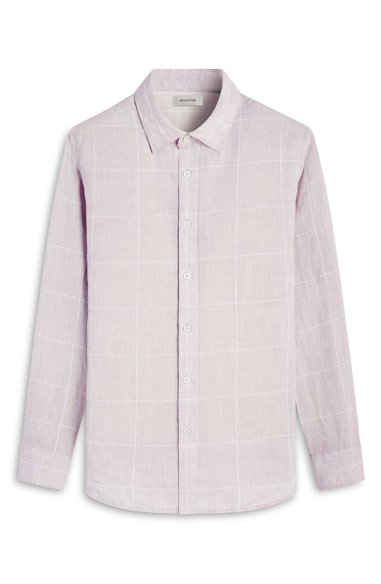Bugatchi Julian Windowpane Check Linen & Cotton Button-Up Shirt, Alternate, color, Sand
