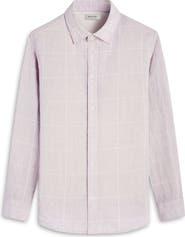 Bugatchi Julian Windowpane Check Linen & Cotton Button-Up Shirt