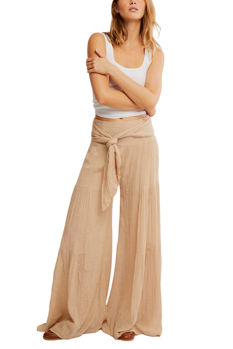 Good Day Tie Waist Wide Leg Pants, Alternate, color, SAND