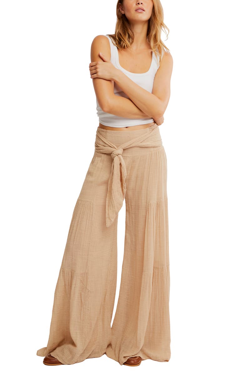 Free People Good Day Tie Waist Wide Leg Pants, Alternate, color, Sand