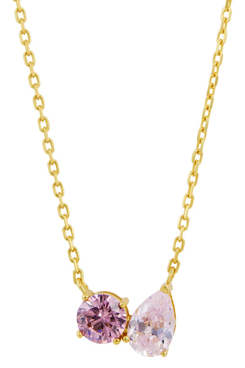 Cubic Zirconia Toi et Moi Pendant Necklace, Main, color, PINK